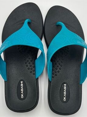 NEW Okabashi Womens ML 8/9 Flip Flop Thongs Sandal Blue Arch Support Made in USA